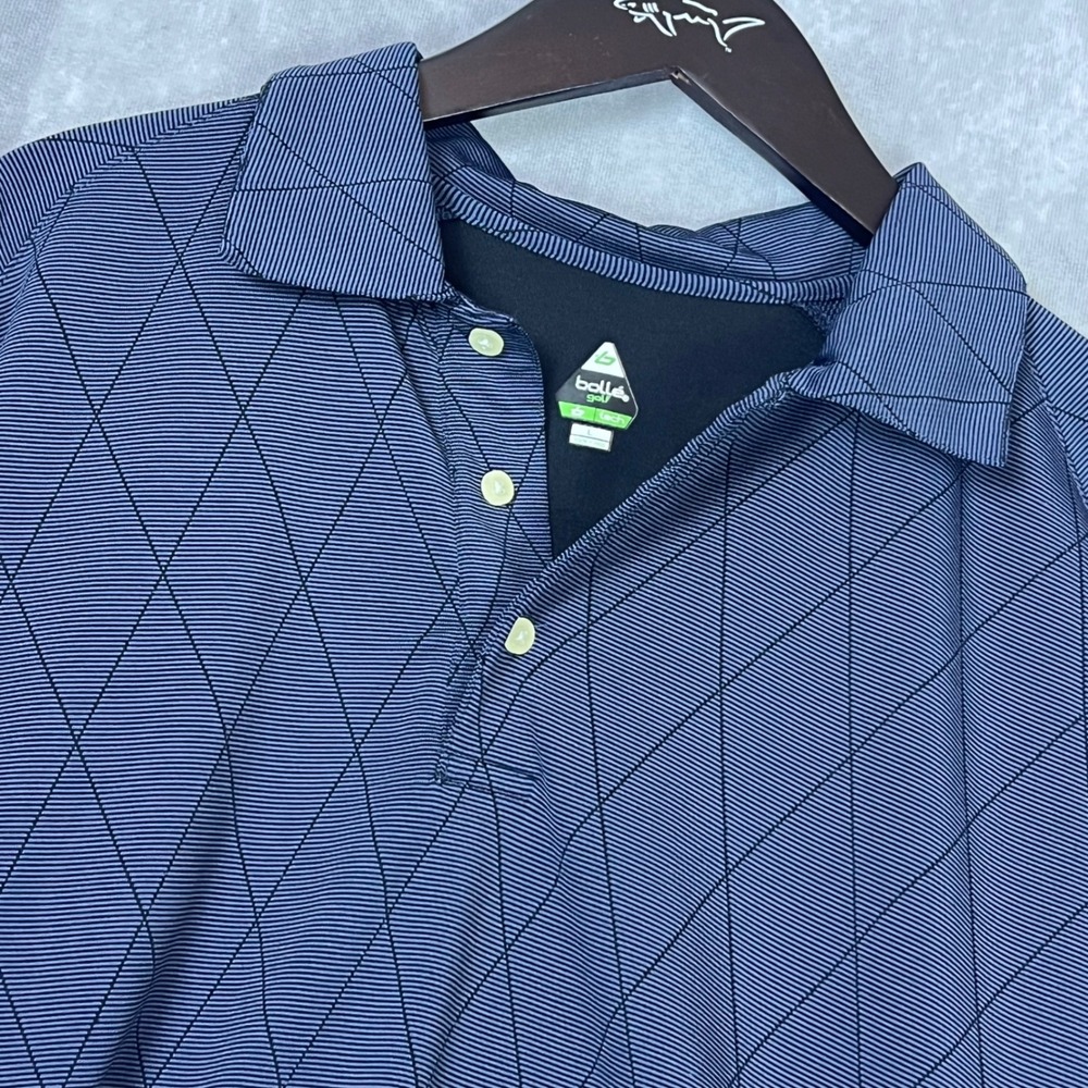 Bolle Golf B-Tech Mens Large Navy Blue Diamond Geometric Long Sleeve Polo Shirt